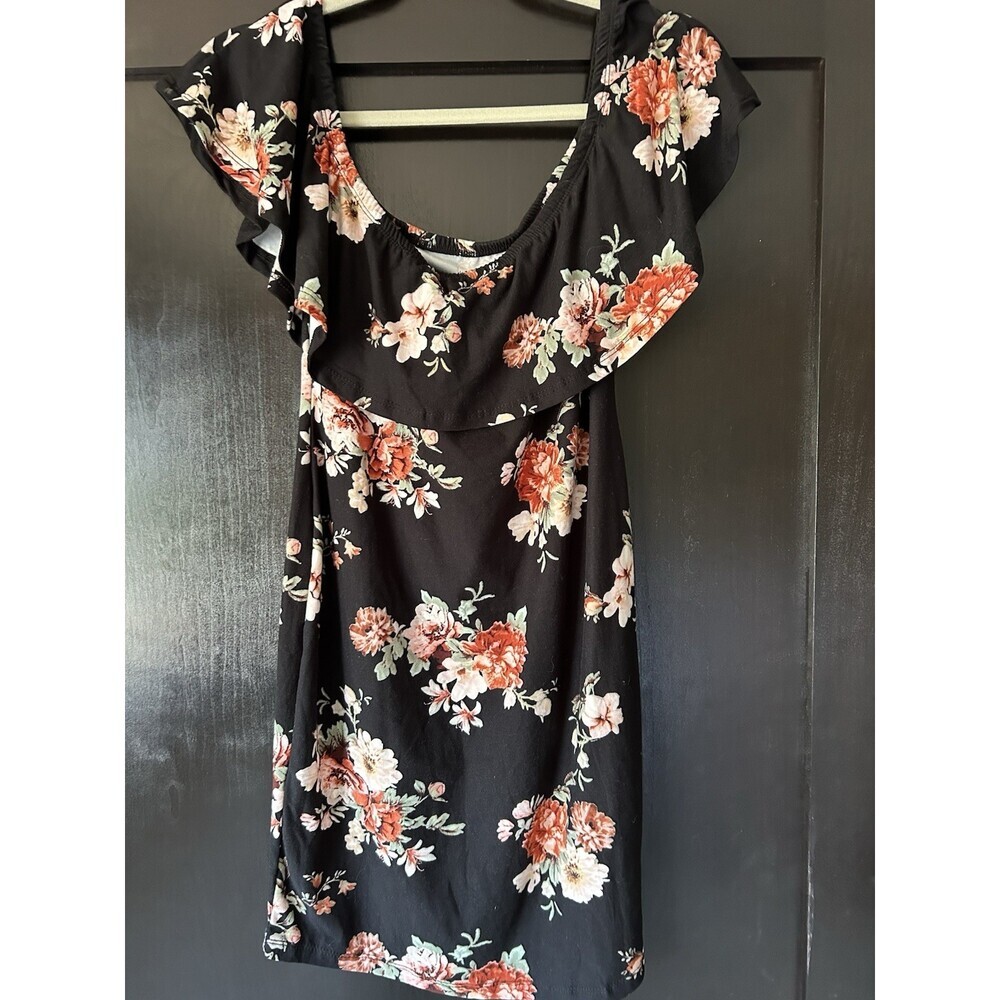 Rue 21 Floral Off Shoulder Dress, Sz L , soft polyester, spandex fabric, Mini